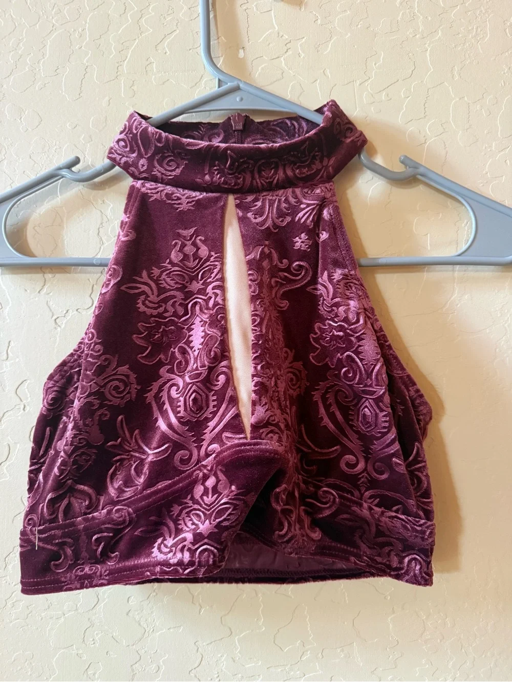 Balera LC Burgundy Crushed Velvet Dance Costume 2-Piece Halter Set